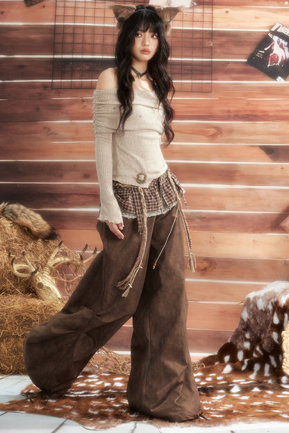Plaid Tie-Waist Wide Leg Pants