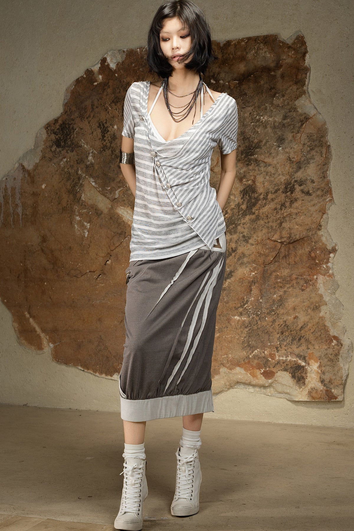 Asymmetrical Striped Knit Top