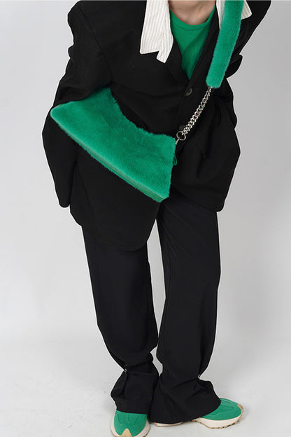 Solid Color Fur Underarm Crossbody Shoulder Bag