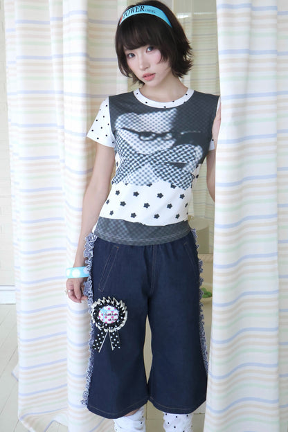 Cat Print Polka Dot T-Shirt