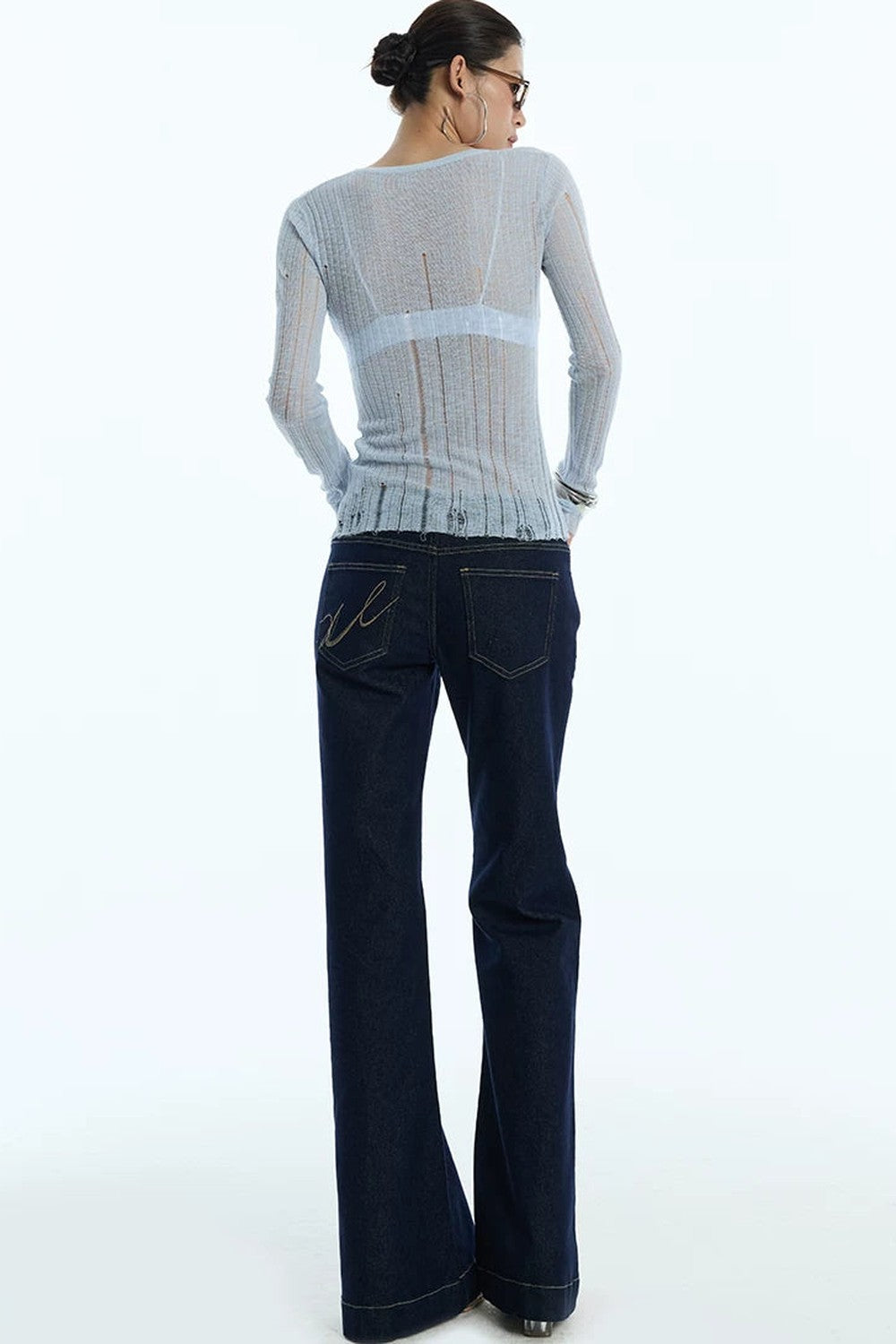 Cardigan en maille noir rayé à découpes