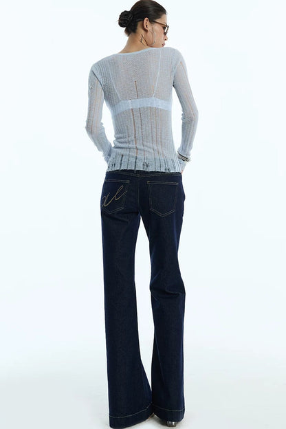 Cardigan en maille noir rayé à découpes