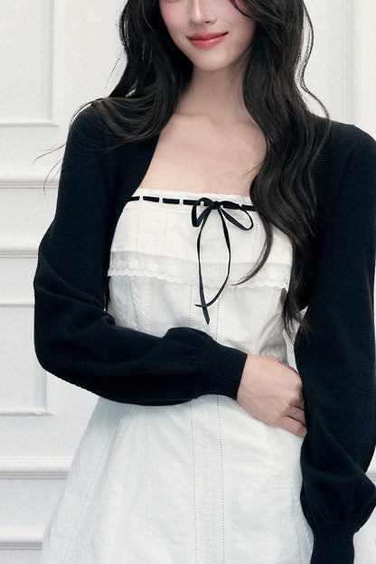 Ensemble robe trapèze en dentelle et cardigan