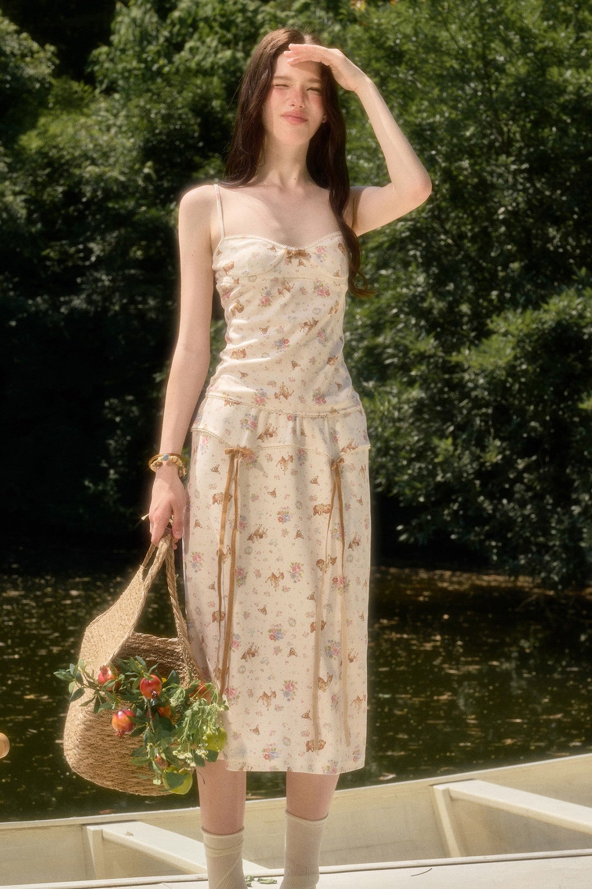 Deer Print Camisole Top Skirt Set-Up