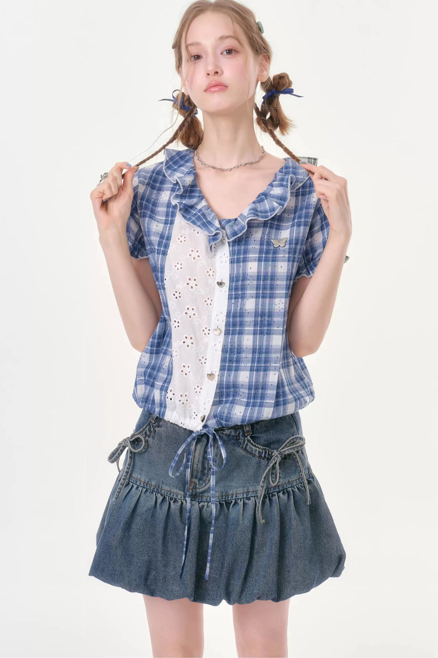 Plaid Patchwork Summer Blouse