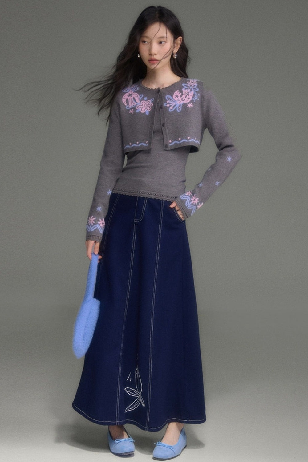 Hawthorn And Birds Jacquard Knit Cardigan And Top Set