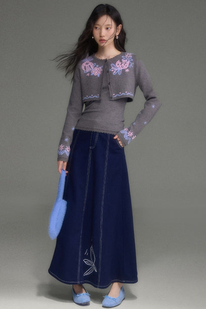 Hawthorn And Birds Jacquard Knit Cardigan And Top Set