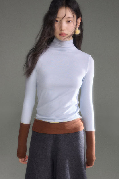 Wool Blend Color-Block Knit Top