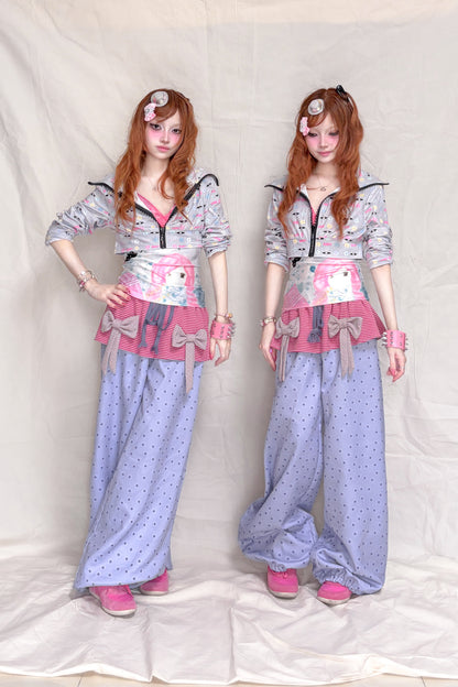 Striped Bow Patchwork Pants