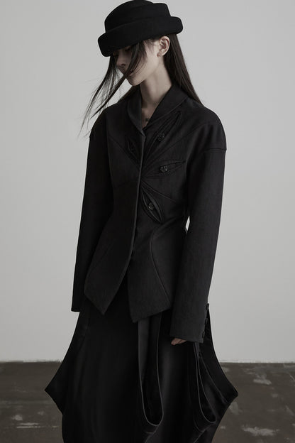 Deconstructed Button-Eye Collar Jacket