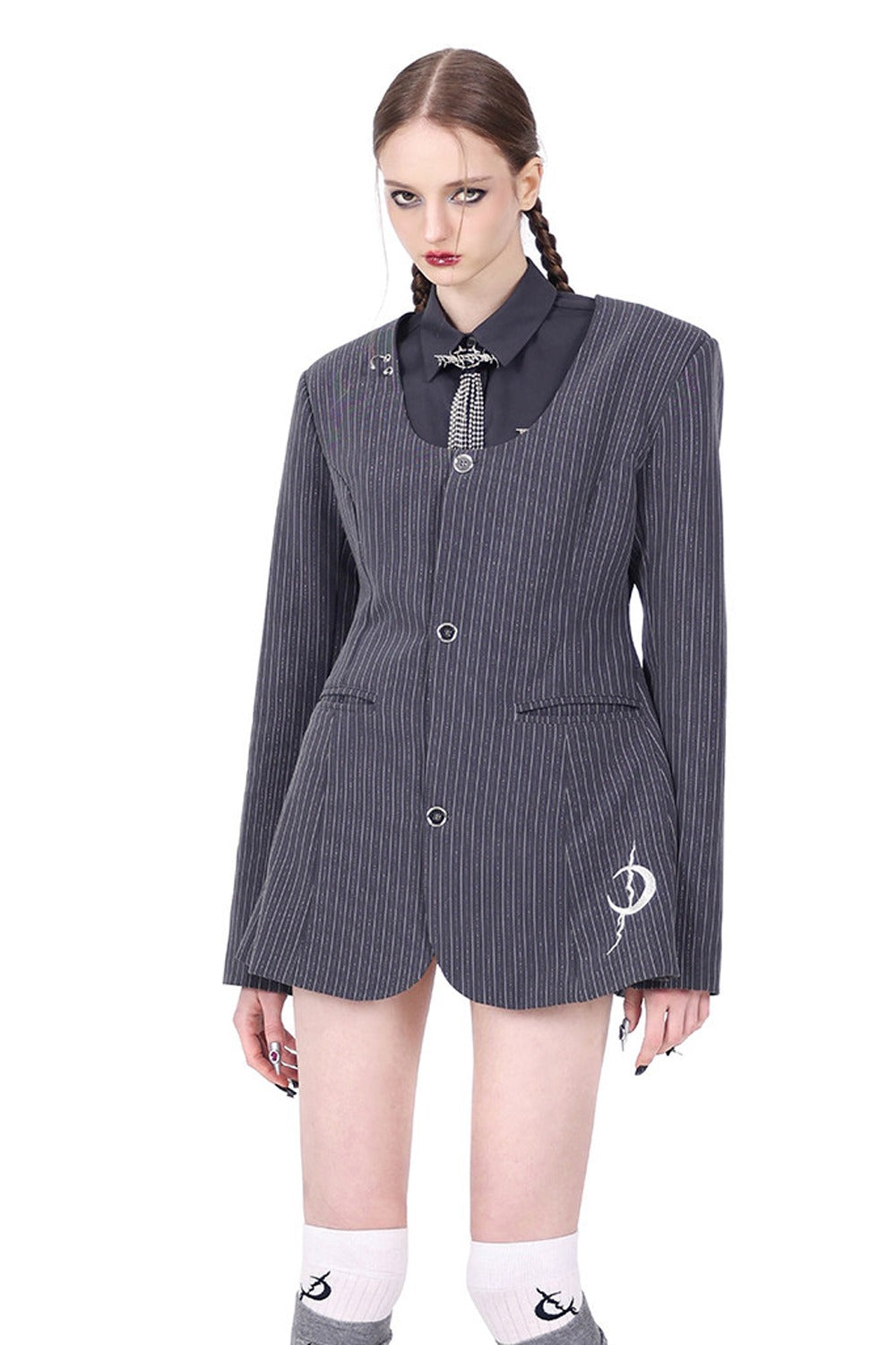 Y2K Pinstripe Blazer Dress