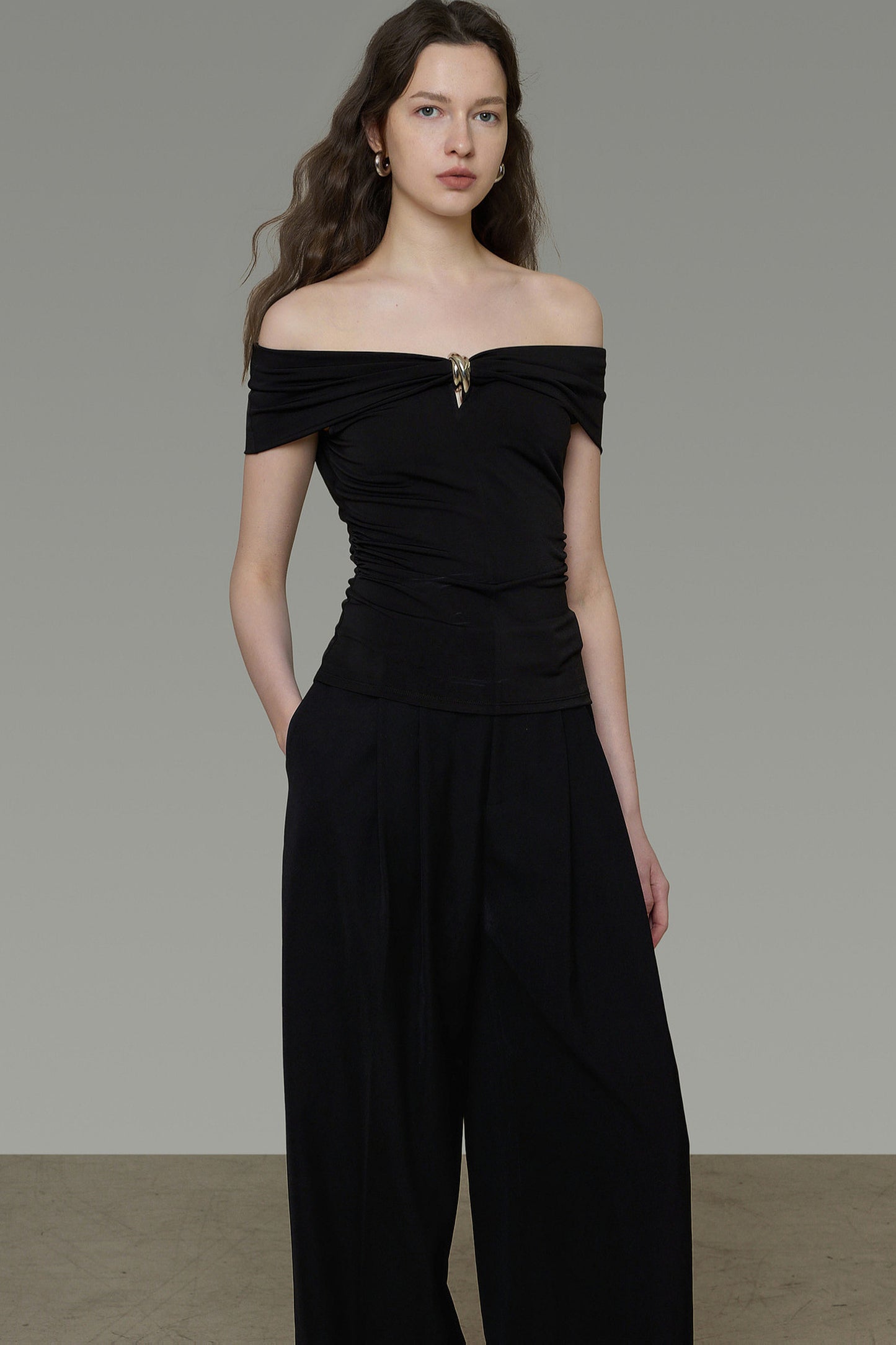 French Twist Knot Off-Shoulder Top
