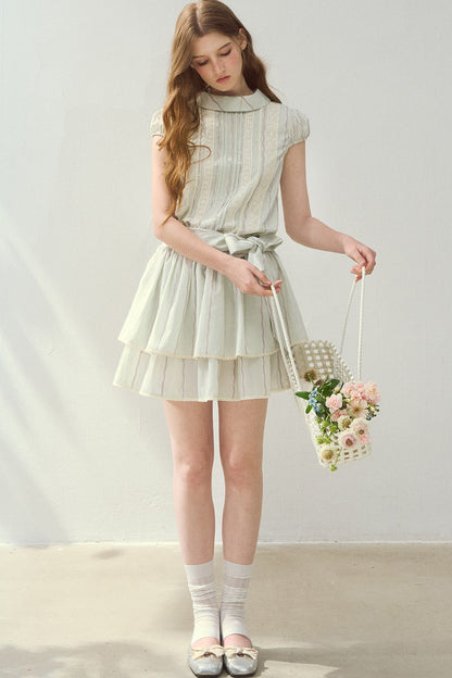 Robe mi-montante en lyocell menthe avec dentelle