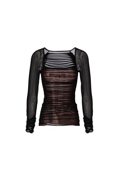 Y2K Long-Sleeve Mesh Cut-Out Top
