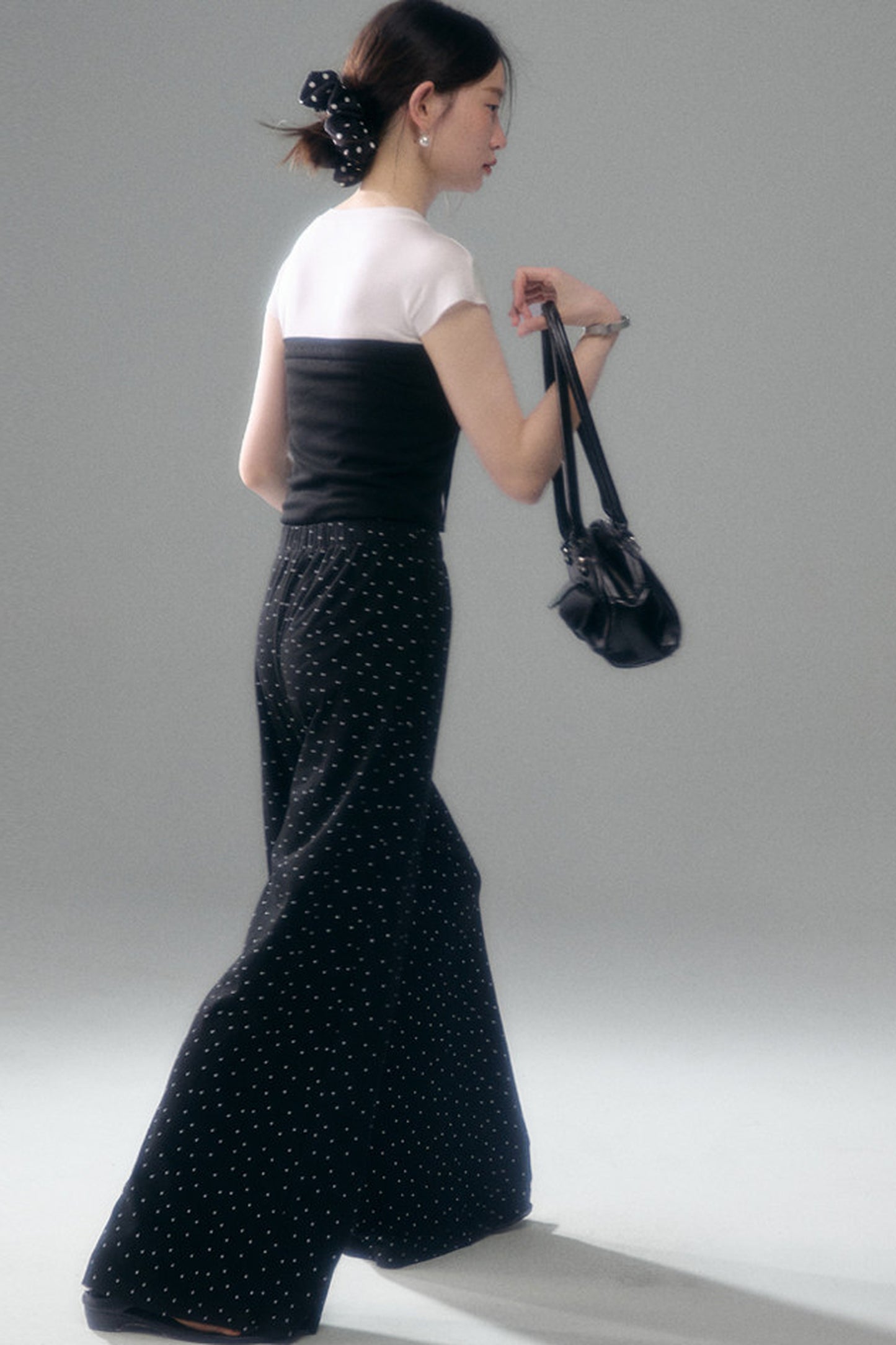 Retro Polka Dot Foldable Strapless Wide Leg Trousers