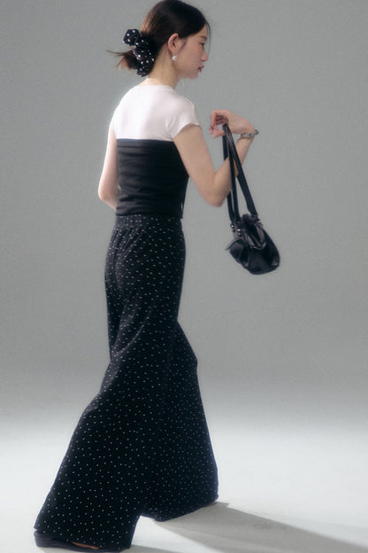 Retro Polka Dot Foldable Strapless Wide Leg Trousers