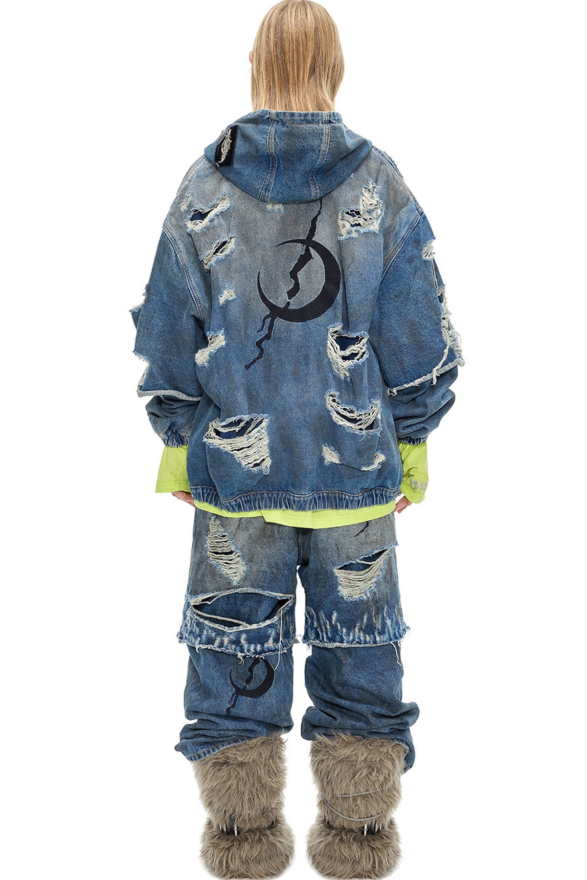 Electric Moon Distressed Double Layer Stacked Jeans