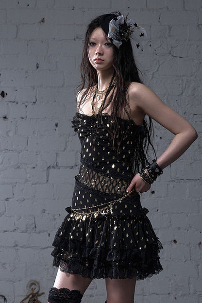 Polka Dot Gold Foil Lace Dress
