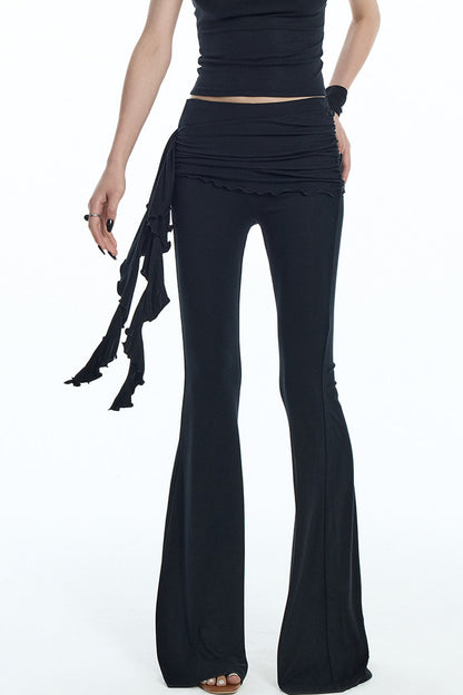 Black Knit Ruffle Tank and Flared Pants Set-Up