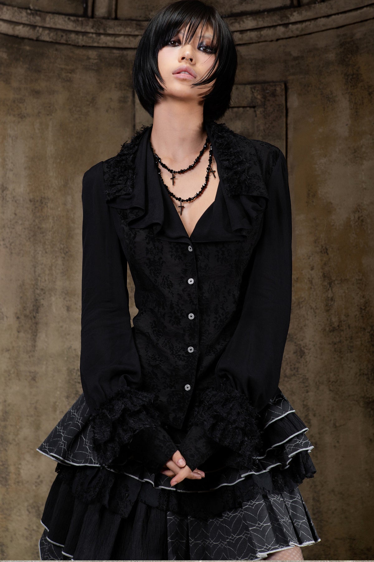 Layered Collar Chiffon Shirt