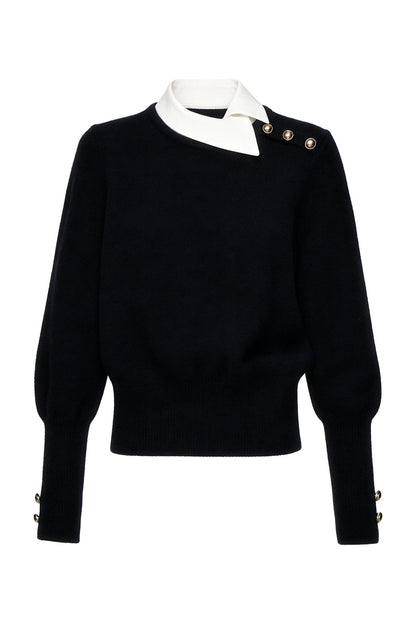 Black White Contrast Knit Top and Skirt Set-Up
