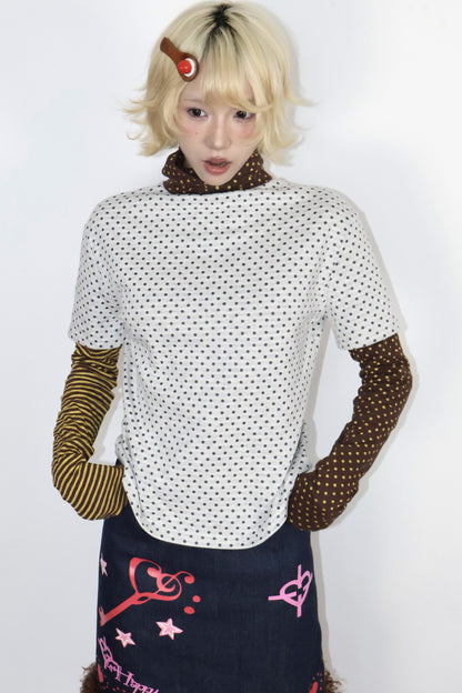 Polka Dot Striped Layered-Look T-Shirt