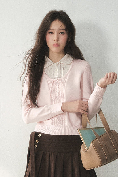 Floral Collar Tie Sweater