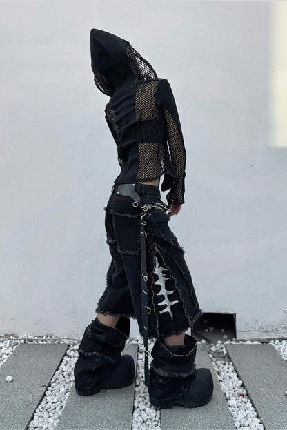Detachable Wide-Leg Frayed Jeans