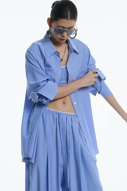 Nautical Blue White Striped Blouse
