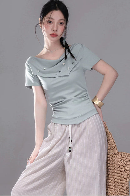 Linen Striped Wide-Leg Pants