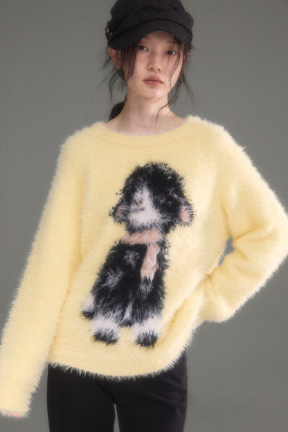 Eared Lamb Faux Mink Pullover Sweater