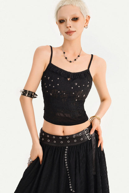 Star Embellished Camisole Cardigan And Long Skirt Set-Up