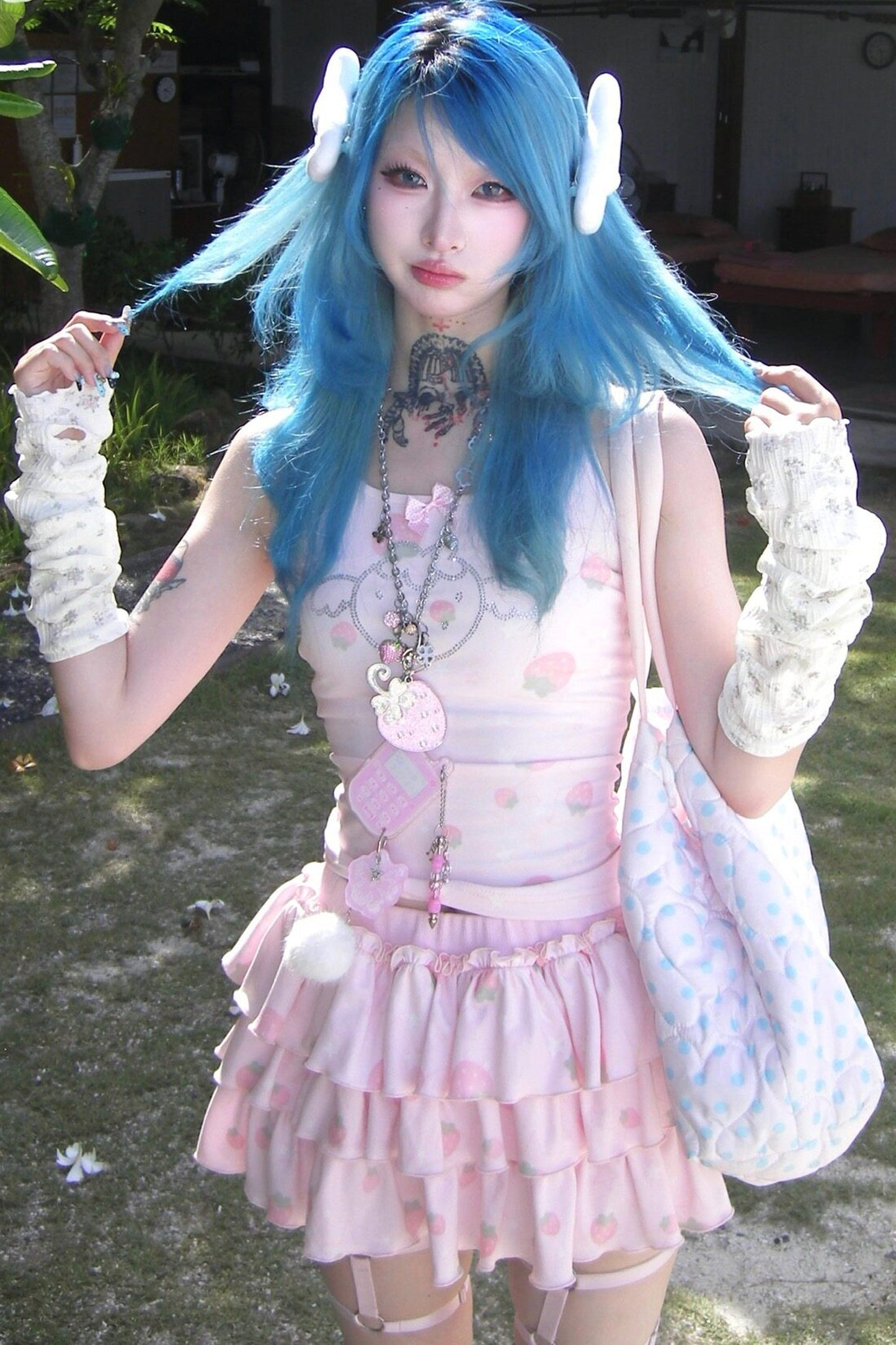 Strawberry Rhinestone Camisole and Cake Skirt Outerwear Set-Up