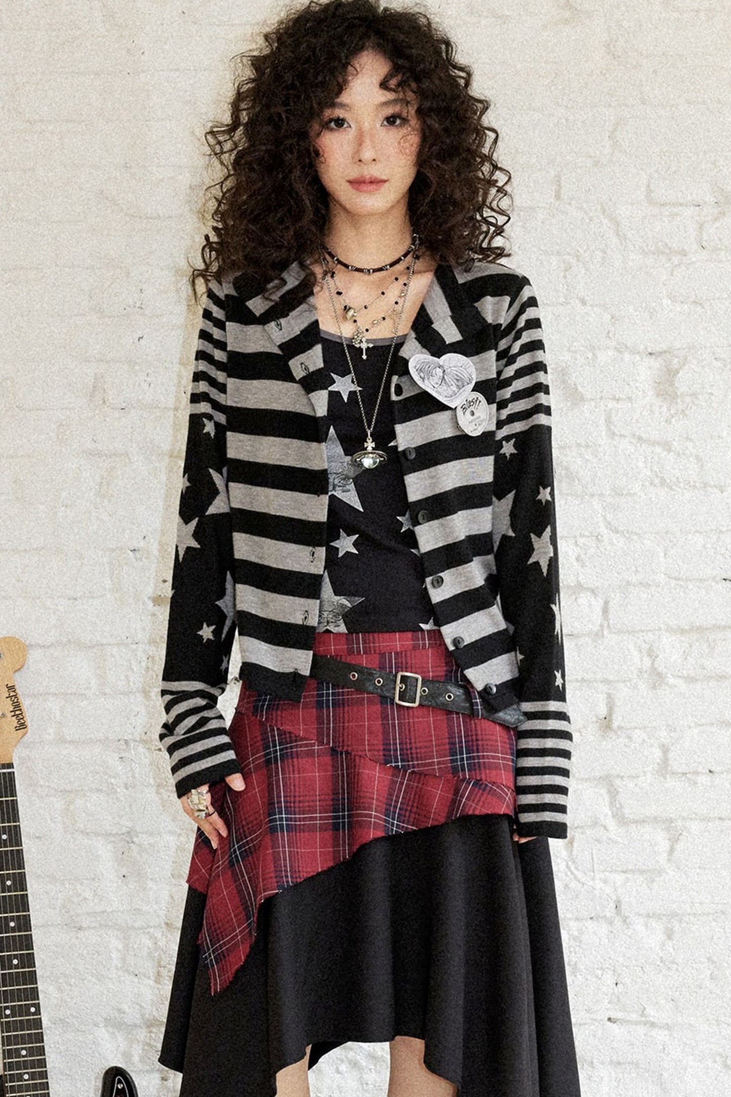 Star Knit Striped Cardigan