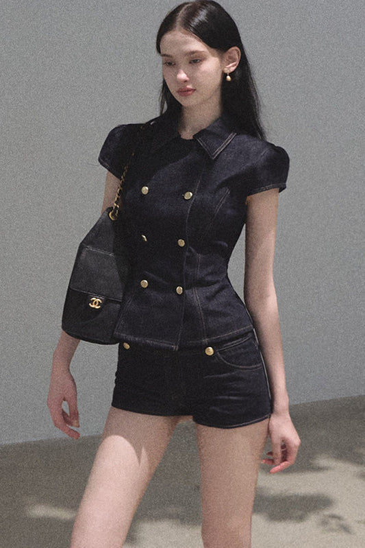 Ensemble robe rétro en denim à taille cintrée