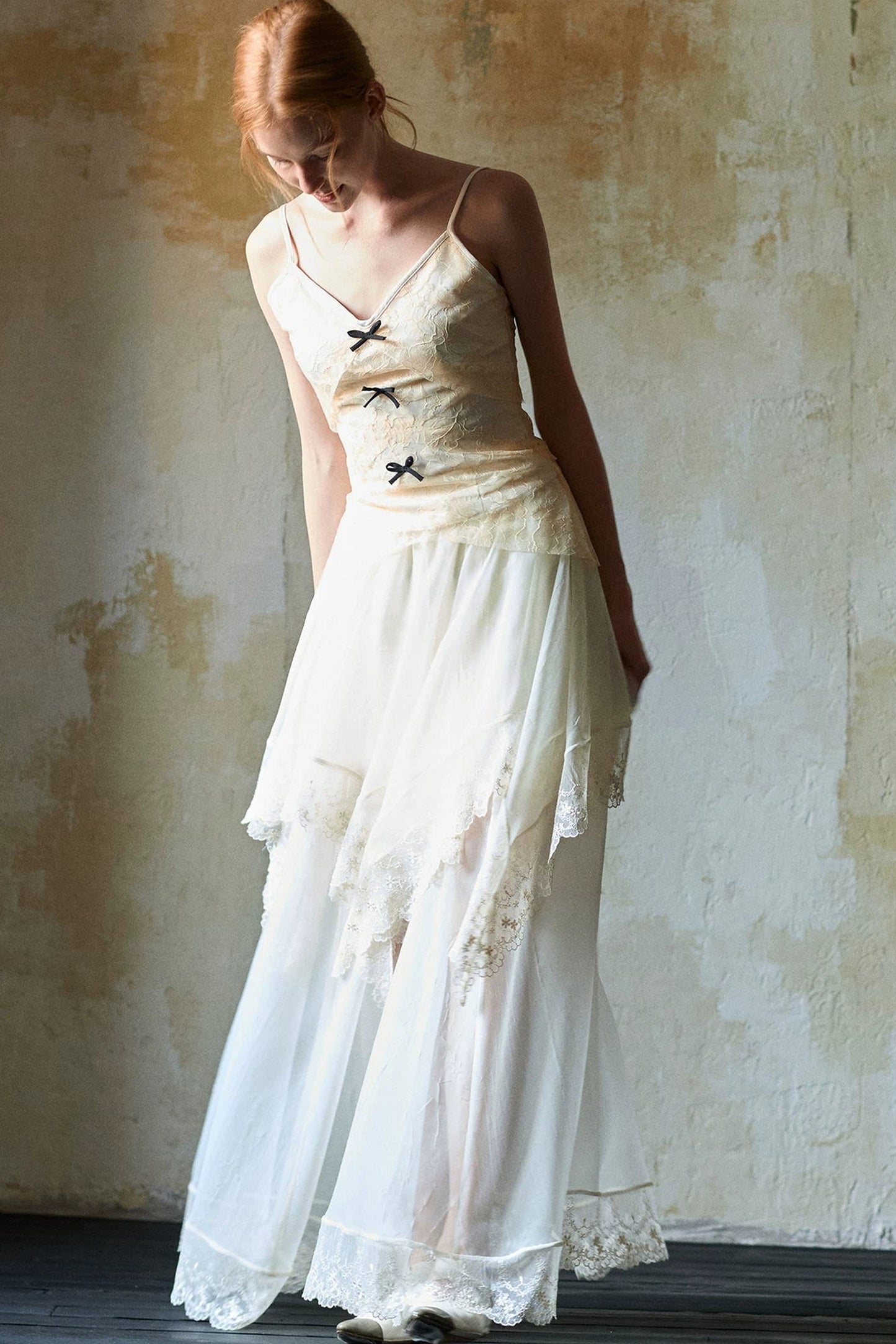 Beige Lace Bow Camisole Set-Up