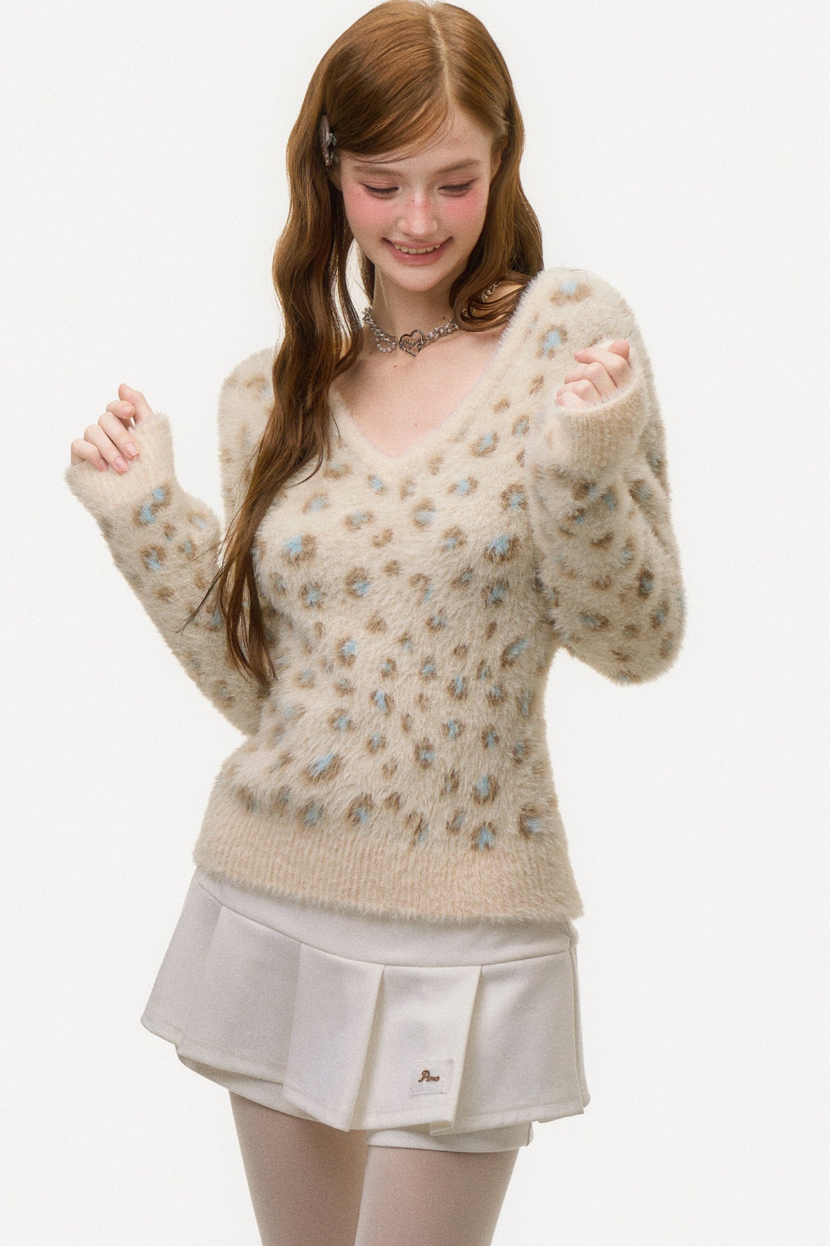 Leopard Print V-Neck Knit Sweater