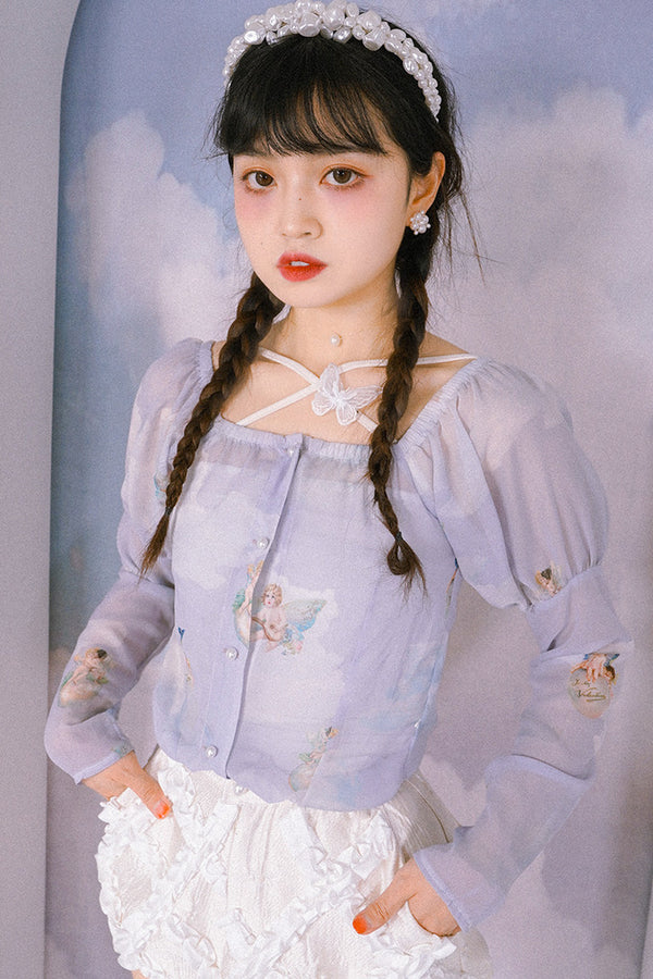 Angel Print Chiffon Blouse