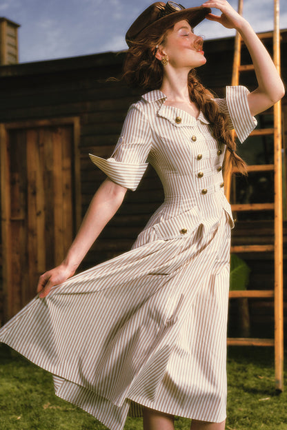 Long Striped Nautical Shirt Dress Set-Up