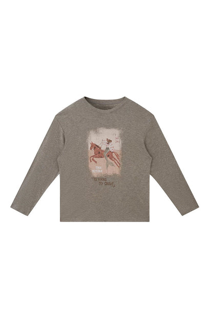 Galloping Horse Print Long Sleeve Tee