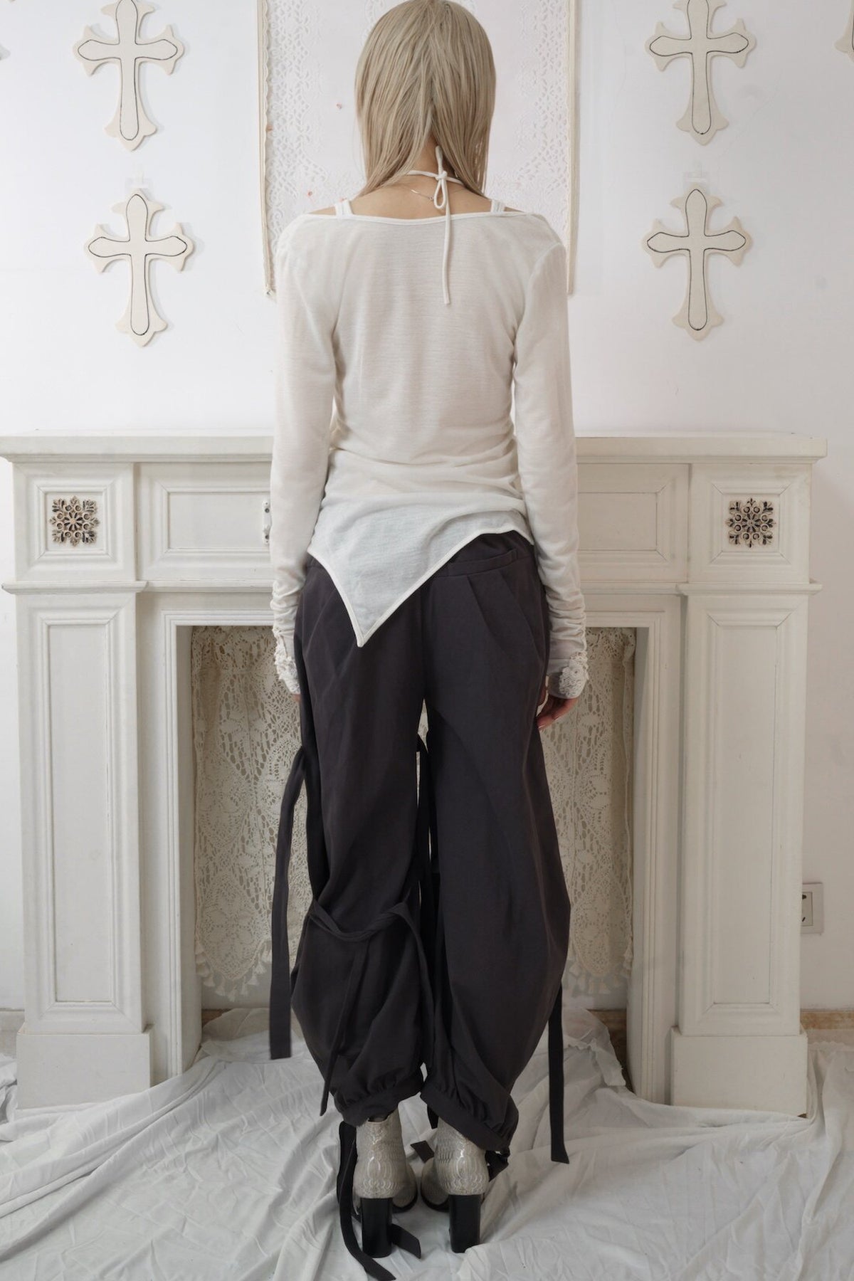 Adjustable Lace-Up Rivet Low-Waist Pants
