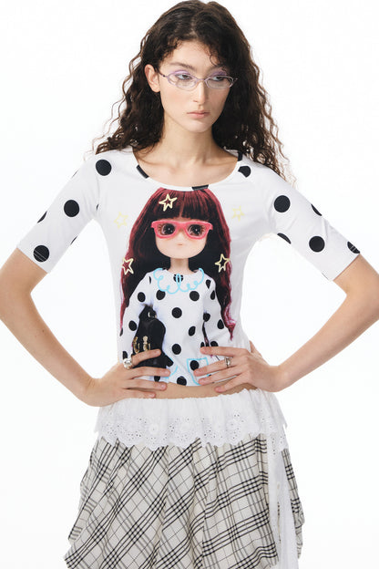 Printed Knit Raglan Top