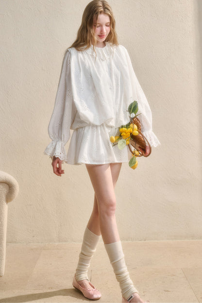 Long-Sleeved Cotton Embroidered Shirt Dress