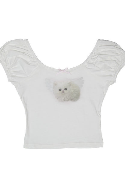Cat Bunny Bow Short Sleeve T-shirt