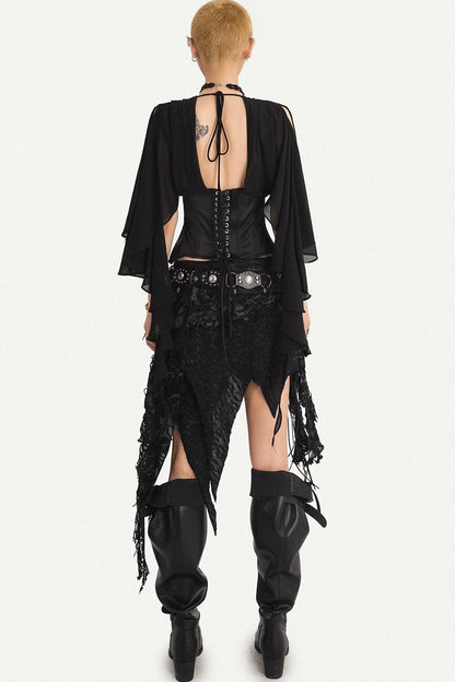 Elegant Structured Black V-Neck Blouse