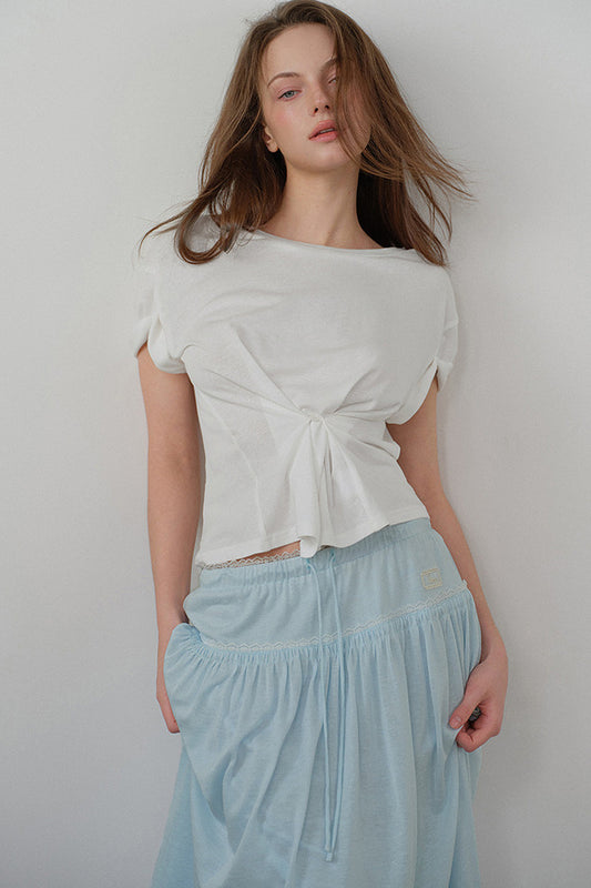 White Lyocell Tie-Front Short-Sleeve Top