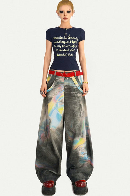 Schmales T-Shirt im koreanischen Stil mit Schriftprint