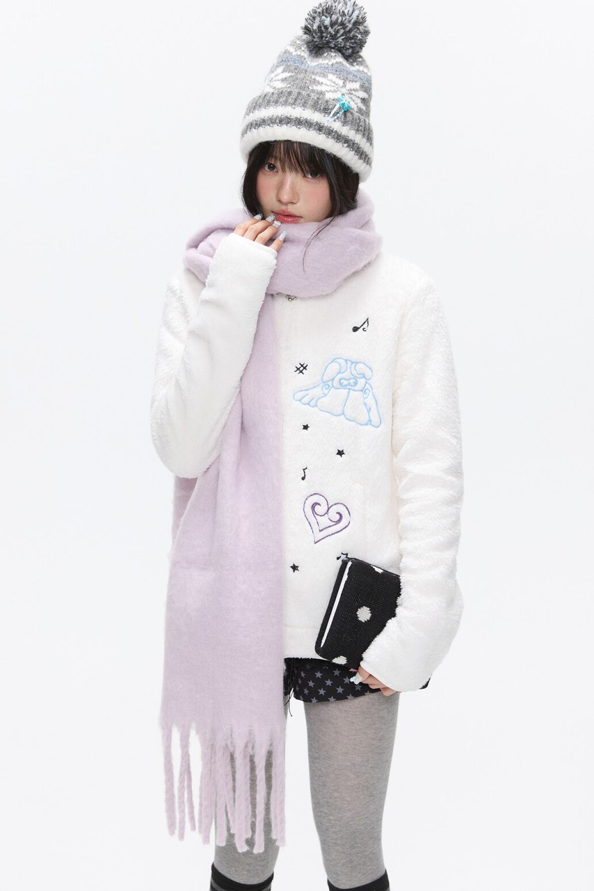 Embroidered Plush Fleece Coat