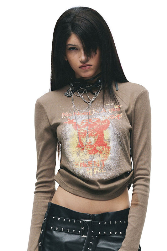 Worn-Out Faded Print Adjustable Waist T-Shirt