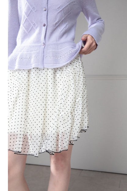 Flocked Double Layered Puffy Polka Dot Skirt